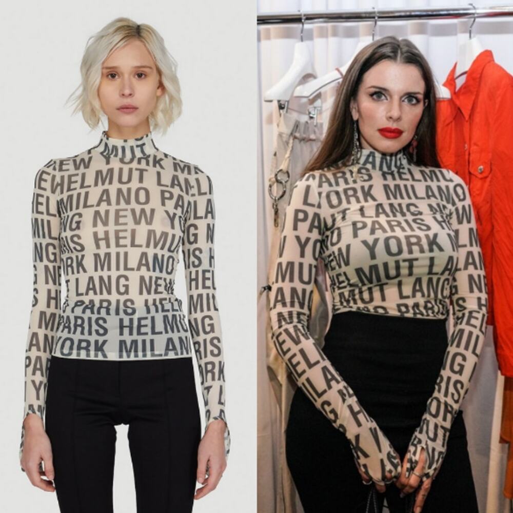 Helmut Lang All Over Jersey Print Mock Neckk Long Sleeve Julia Fox Fashion Week